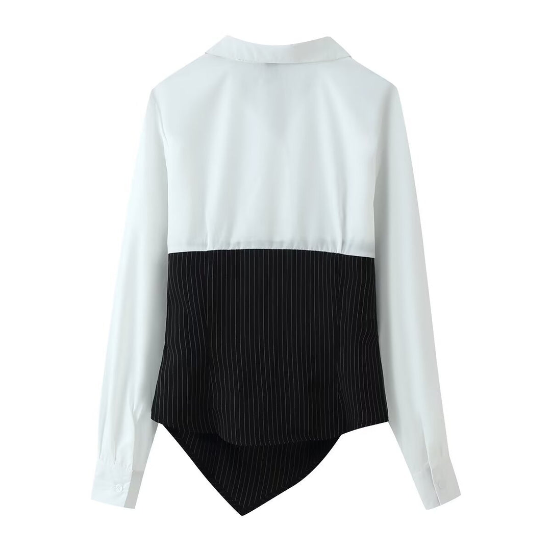 Women's blouse with asymmetric pinstripe corset overlay Mune Fashion