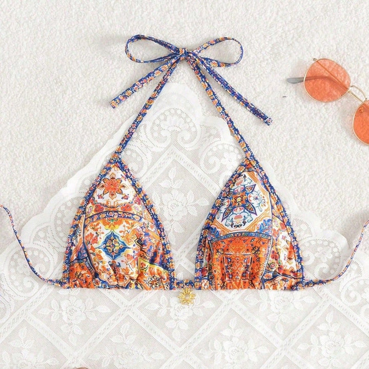 Women Triangle Bikini with Floral Pattern and Refined Details Mune Fashion