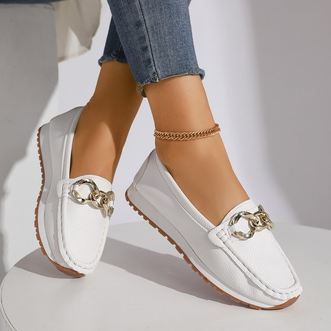 Women's Fashion Moccasin Slippers with Golden Chain and Profilated Rubber Sole Mune Fashion