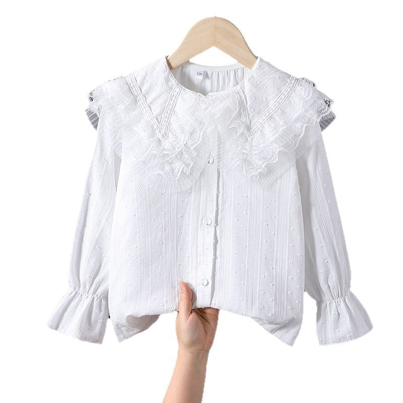 Girl's blouse with voluminous ruffled collar and fine embroidery Mune Fashion