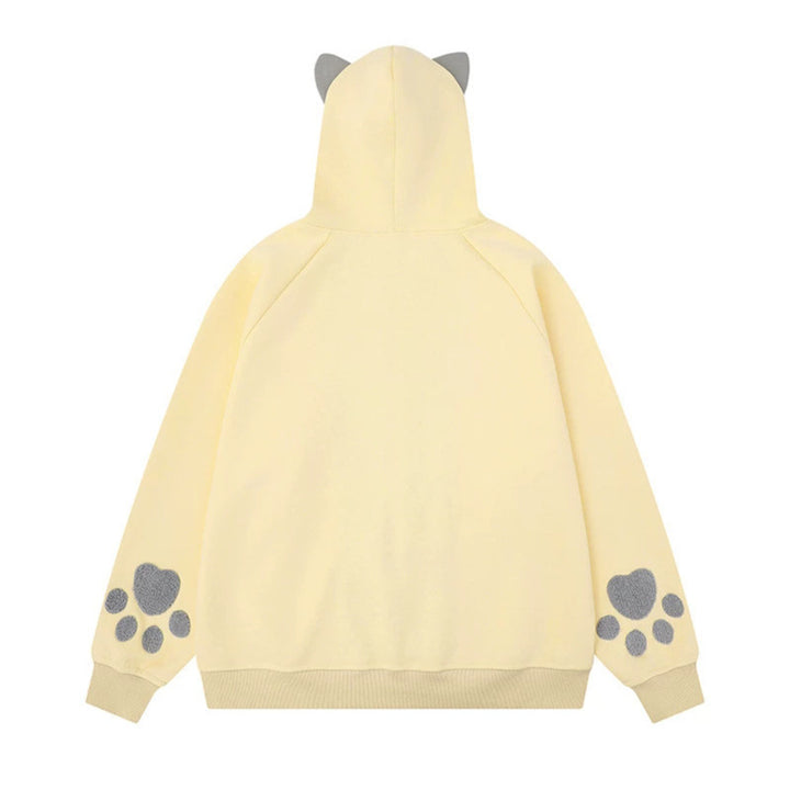 Women's hooded sweatshirt jacket with ears, full-length zipper, kangaroo pocket with paw appliqué and playful embroidery Mune Fashion
