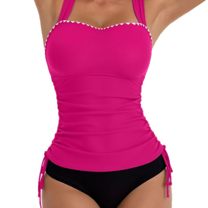 Women's Tankini Set with Adjustable Straps and Side Gathering Mune Fashion