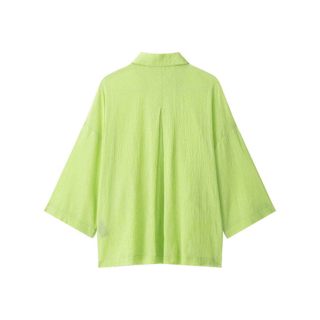 Women's Oversize Shirt Blouse made of Crinkle Fabric with Wide Sleeves and Continuous Button Placket Drune