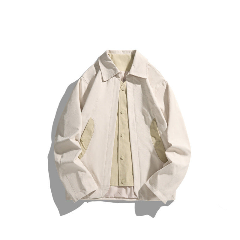 Men's Casual Worker Jacket in Boxy Cut with Concealed Snap Button Placket and Slanted Pockets Mune Fashion