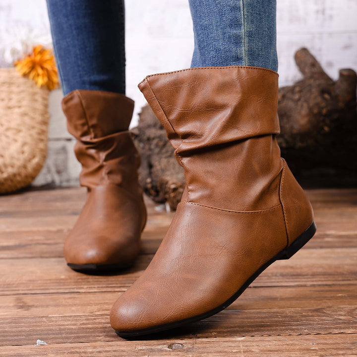 Women's soft slouch boots with flat sole and gathered shaft Mune Fashion