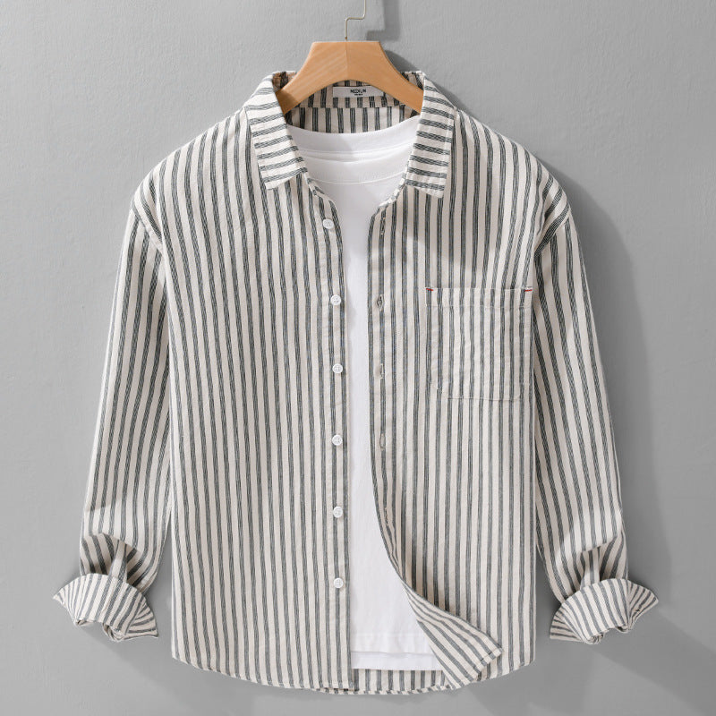 Men's Striped Linen-Cotton Shirt in Relaxed Fit with Kent Collar and Chest Pocket Mune Fashion