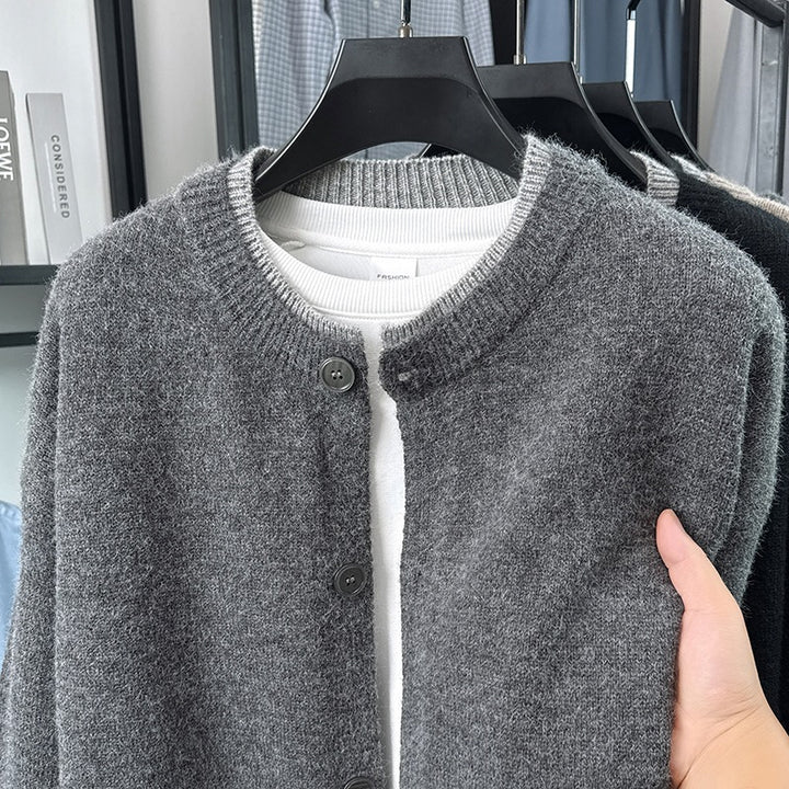 Women's Short Cardigan with Contrast Collar and Button Placket Mune Fashion