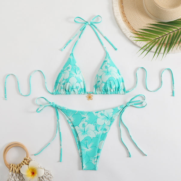 Women's triangle bikini with floral design and adjustable straps Mune Fashion