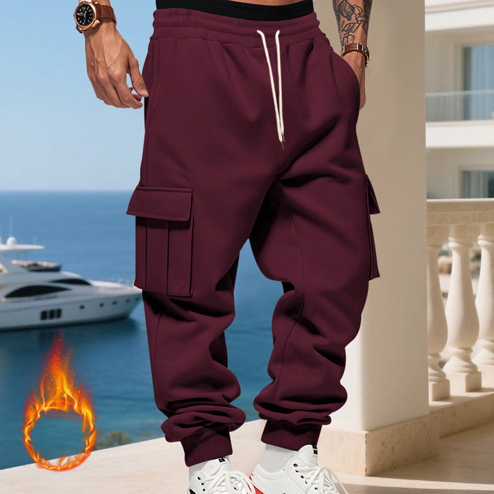 Men's nan thermal lined cargo jogging pants with elastic tunnel drawstring, large flap pockets and ribbed leg cuffs Mune Fashion