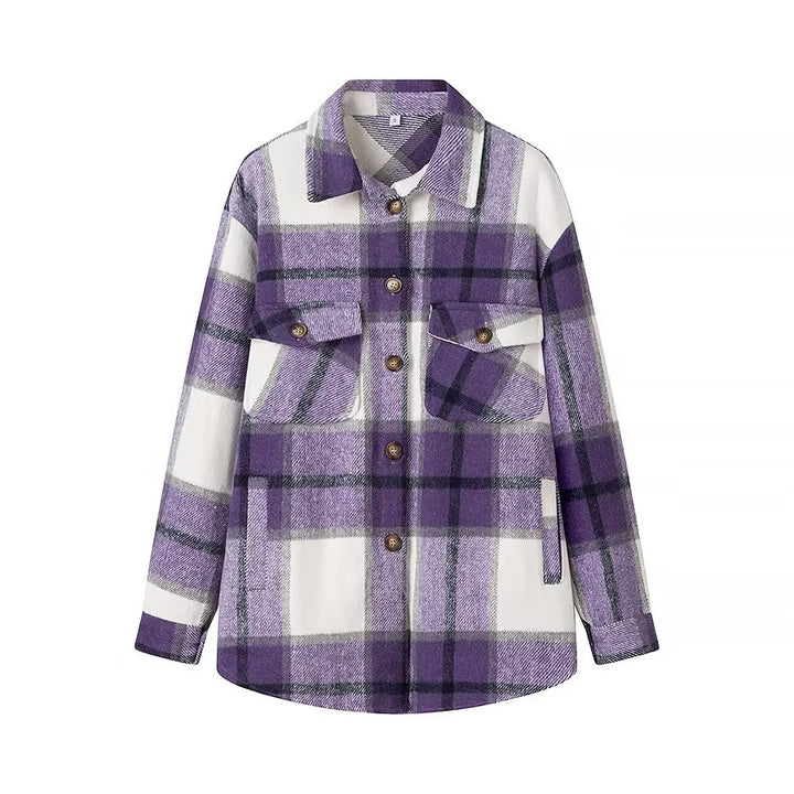 Women checked overshirt in shacket style with patch chest pockets Mune Fashion
