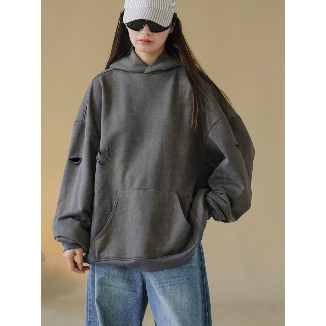 Women's Oversized Hoodie with Used Look and Rip Details Mune Fashion