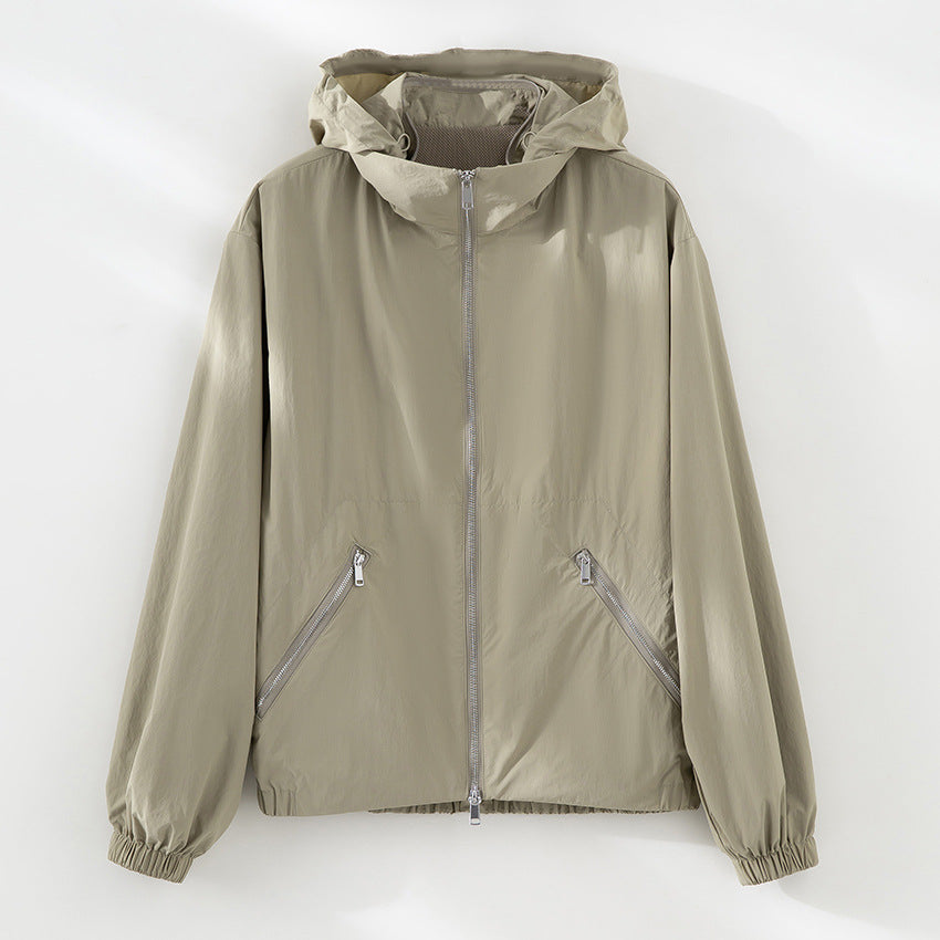 Women's Ultralight Transition Jacket with High Collar, Diagonal Zipper Pockets and Elastic Hem Mune Fashion
