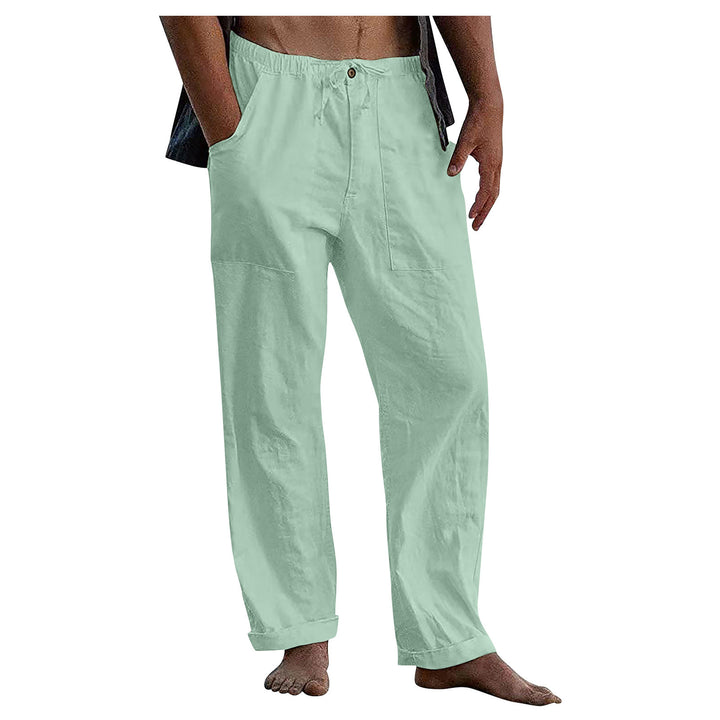 Men's loose linen pants with elastic waistband and patch side pockets Mune Fashion