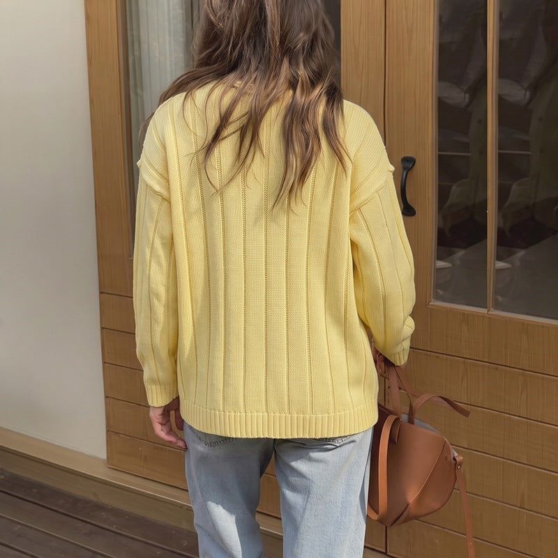 Women's Cardigan with Buttons and Rib Structure Mune Fashion