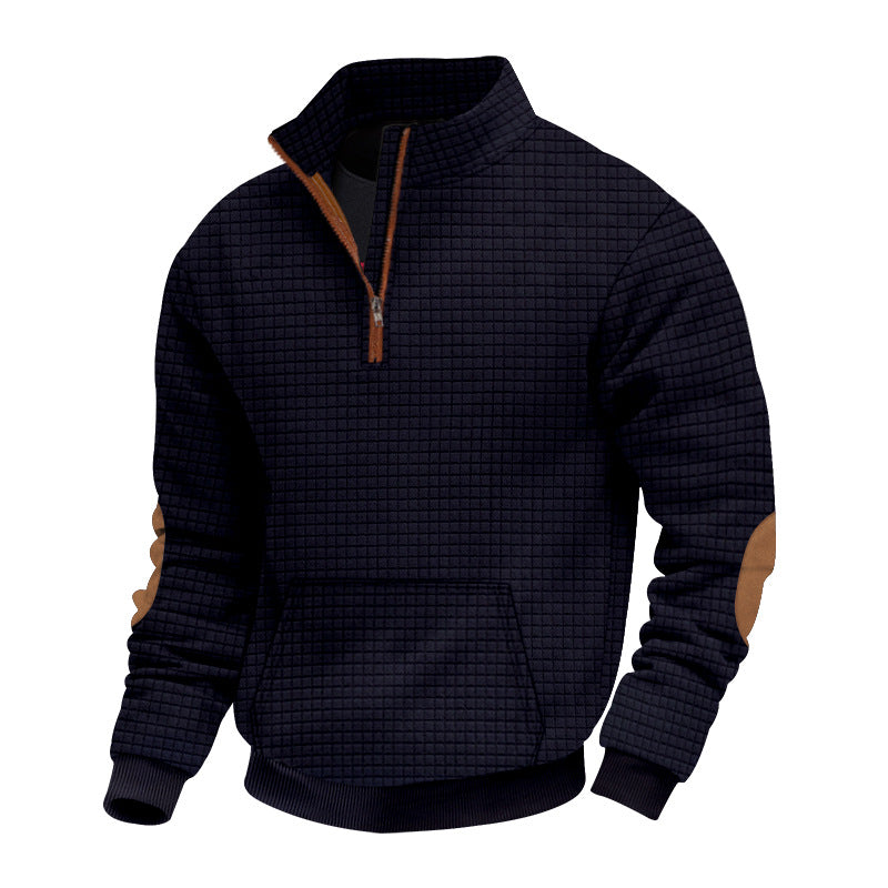 Men's quilted half-zip pullover with zip collar and synthetic leather elbow patches Mune Fashion