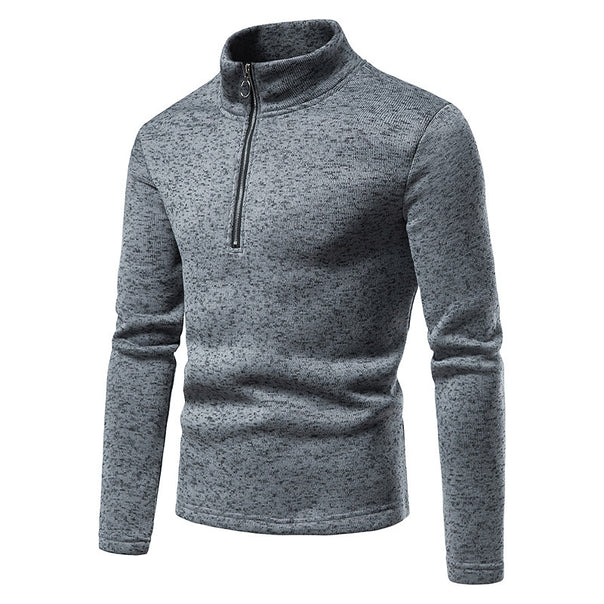 Men's fine knit half-zip sweater with stand-up collar and mottled structure Mune Fashion