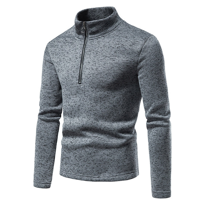 Men's fine knit half-zip sweater with stand-up collar and mottled structure Mune Fashion