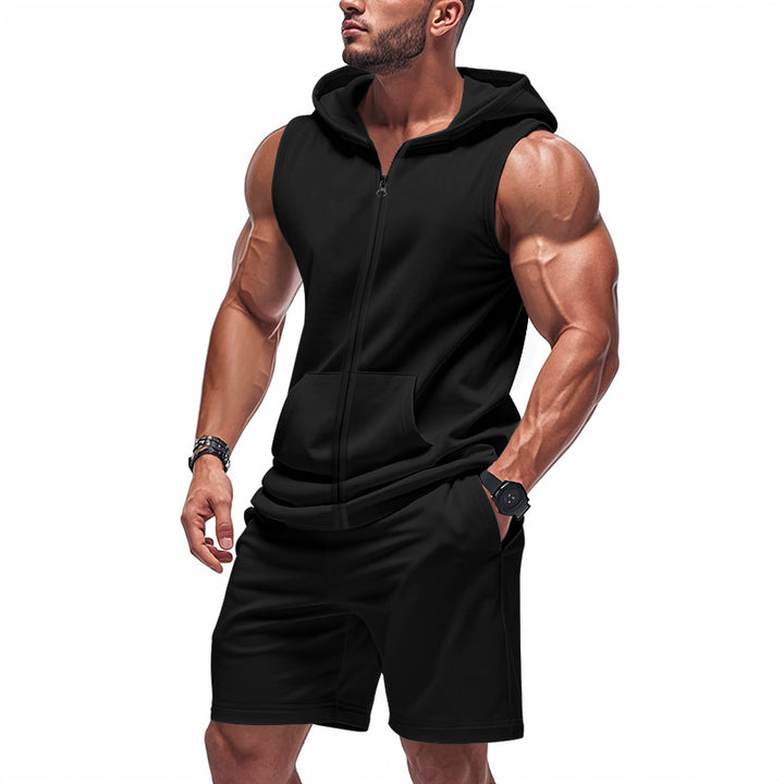Men's sporty hoodie set with sleeveless sweatshirt, full zip, and training shorts Mune Fashion