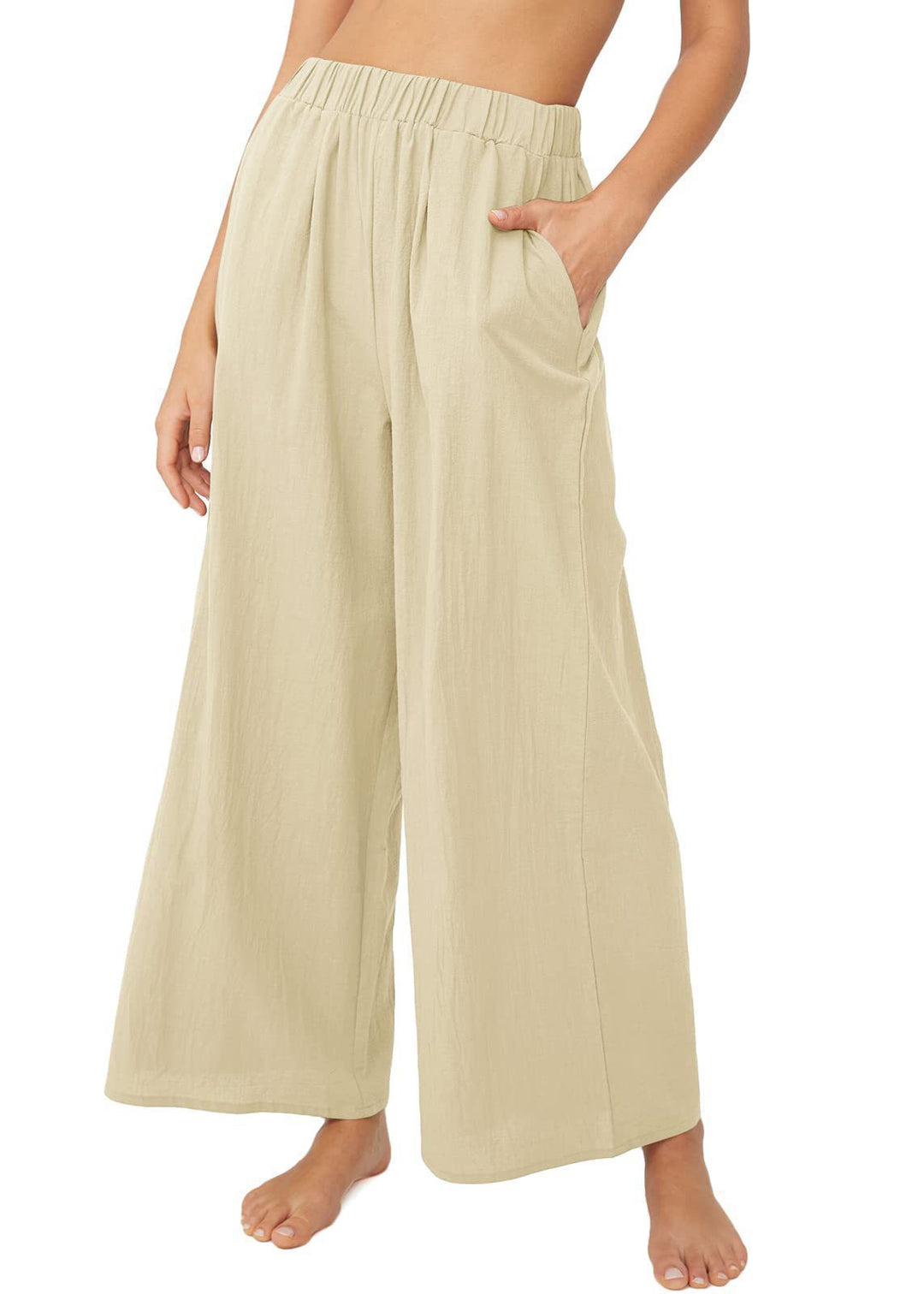 Women Lightweight Palazzo Pants with Wide Leg, Elastic Waistband and Side Pockets Mune Fashion