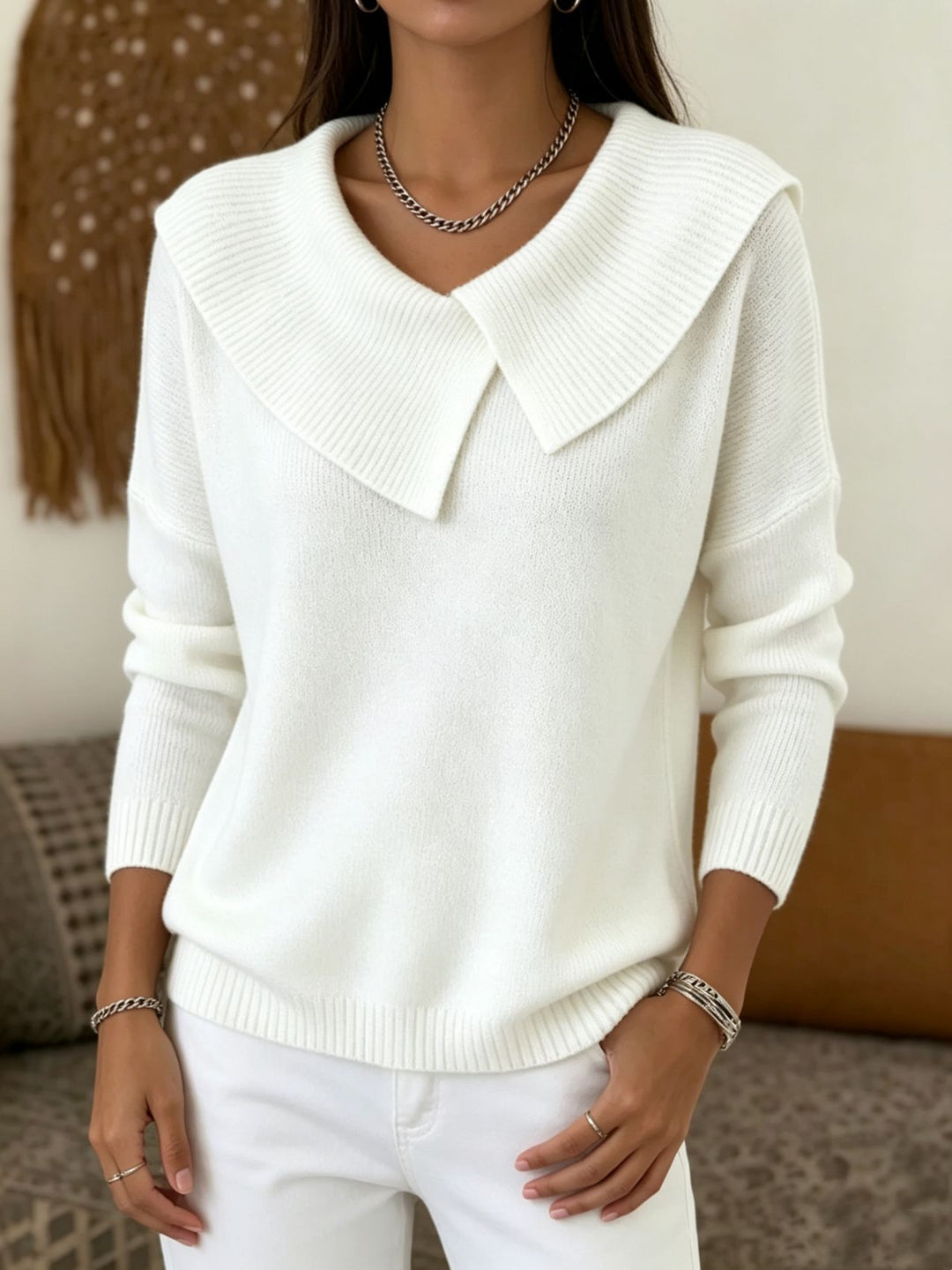 Women Oversized Turtleneck Sweater with Asymmetric Shawl Collar Mune Fashion