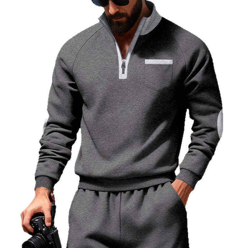 Men's Fleece Quarterzip Pullover with Chest Pocket and Elbow Patches Mune Fashion