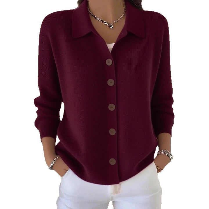 Women's fine knit cardigan with shirt collar and full button placket Mune Fashion