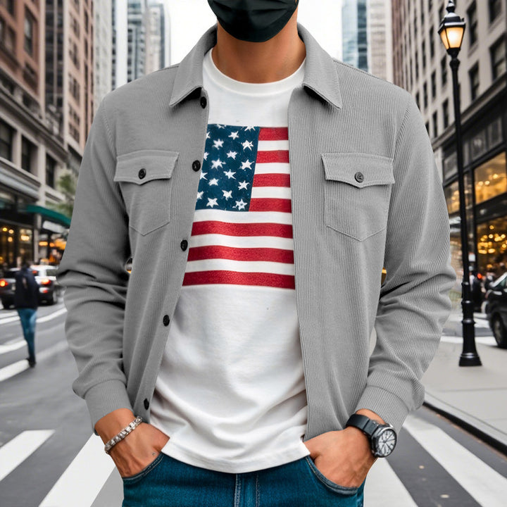 Men's corduroy overshirt jacket with patch chest pockets, structured ribbed quality and continuous button placket Mune Fashion