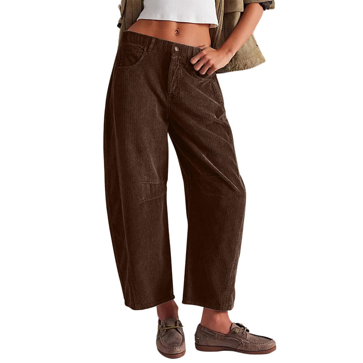 Women Wide Cord Pants with High Waist, Cropped Leg and Side Pockets Mune Fashion