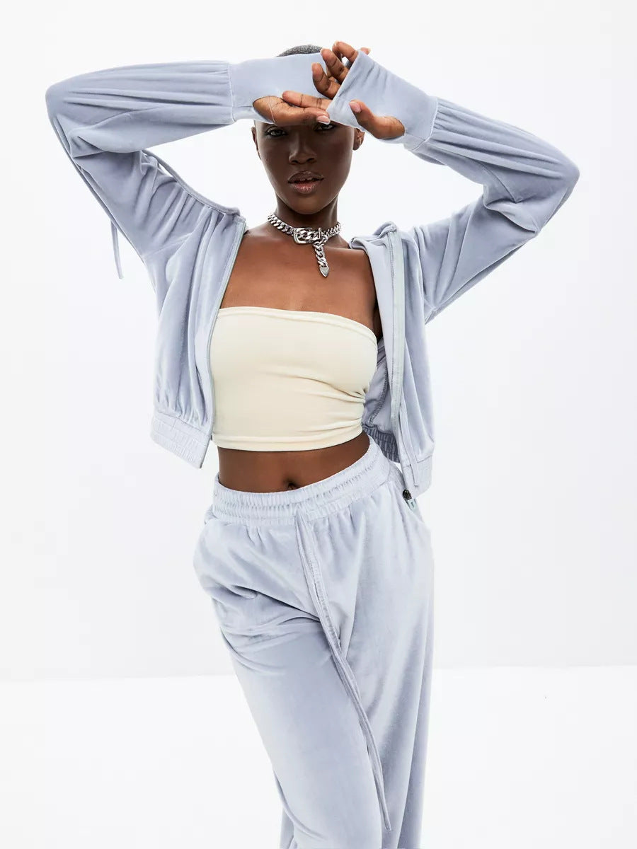 Ladies velvety cropped hoodie sweat set with high-waisted joggers Mune Fashion