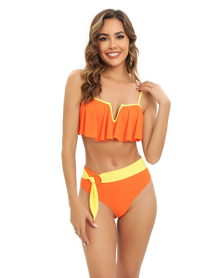Women's Bikini Set with stylish ruffle and elegant belt Mune Fashion