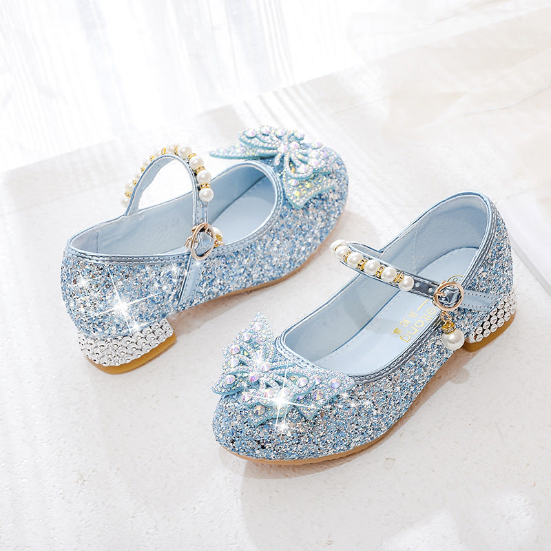 Girls Glittering Ballerinas with Decorative Rhinestone and Pearl Bows Mune Fashion