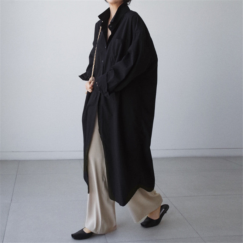 Women Oversized Shirt Dress with Long Button Placket and Breast Pocket Mune Fashion