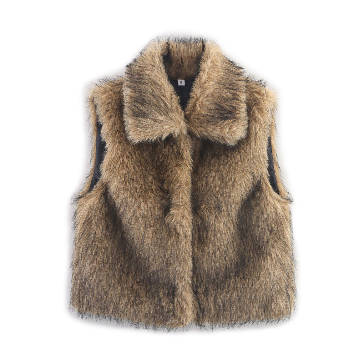 Women's Sleeveless Faux Fur Vest with Stand-Up Collar and Fluffy Texture Mune Fashion