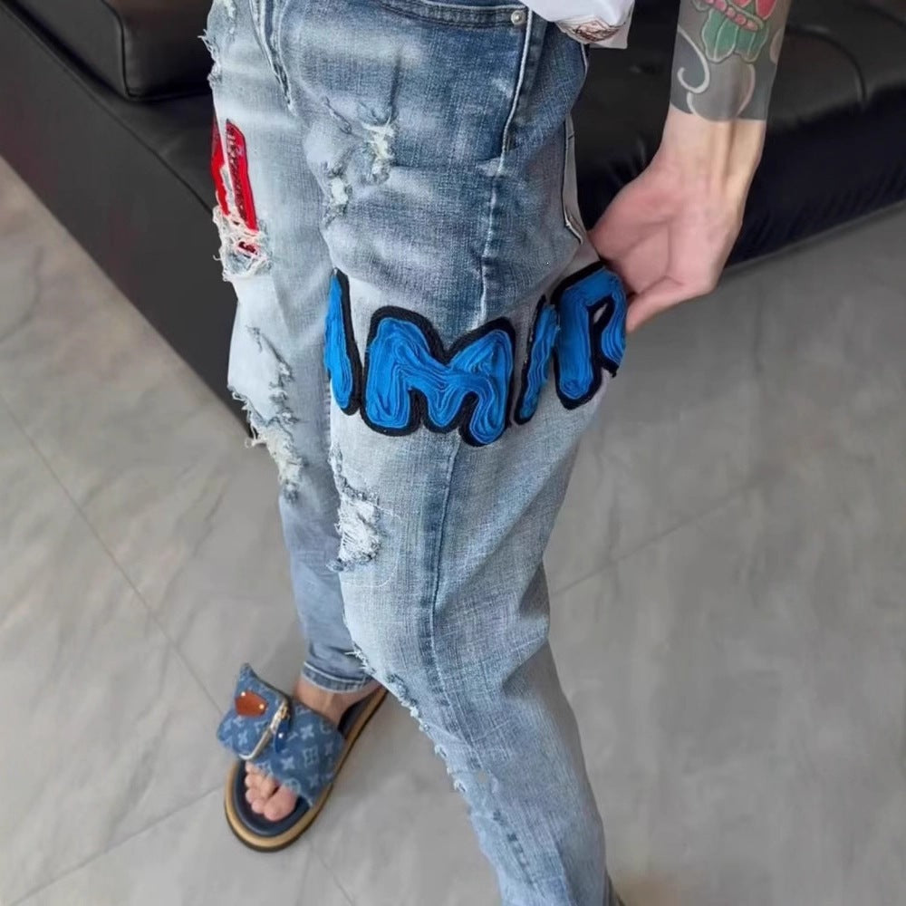 Men's Fashion Jeans with Patches and Distressed Effects Mune Fashion