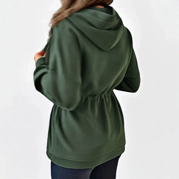 Women’s hooded jacket with waist drawstring, zipper, and side pockets Drune