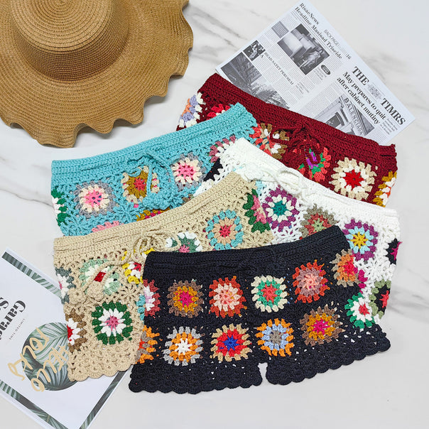 Women's crochet shorts with colorful granny square pattern Mune Fashion