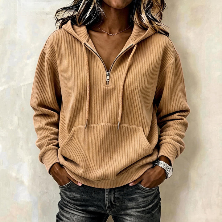 Women's casual oversized ribbed knit hoodie with half zipper Mune Fashion