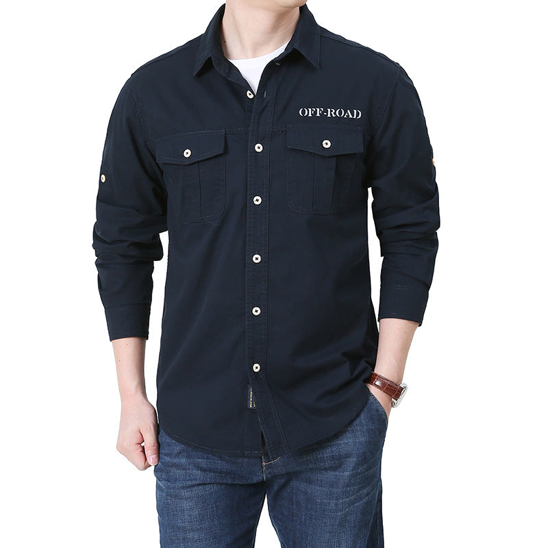 Men's Cotton Canvas Shirt Jacket in Utility Style with Chest Patch Pockets Mune Fashion