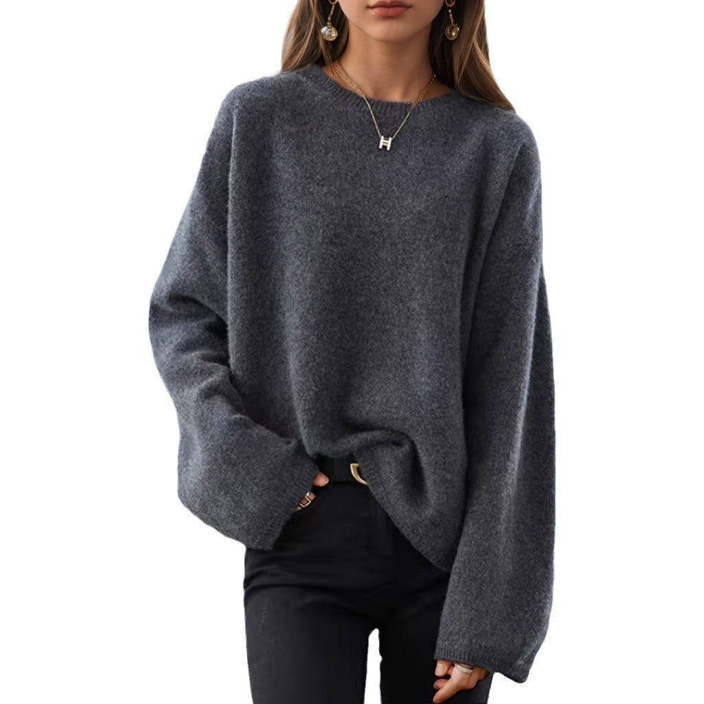 Women's casual oversized knitted pullover with round neckline and dropped shoulder Mune Fashion