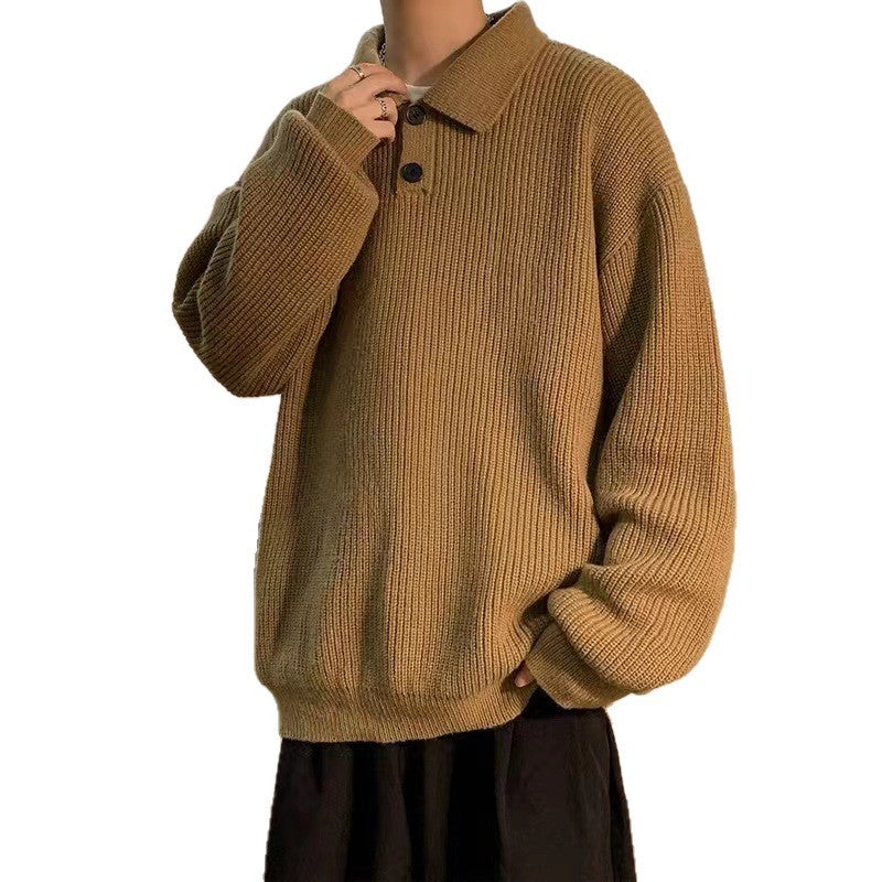 Ladies Comfortable Chunky Knit Sweater with Collar Mune Fashion