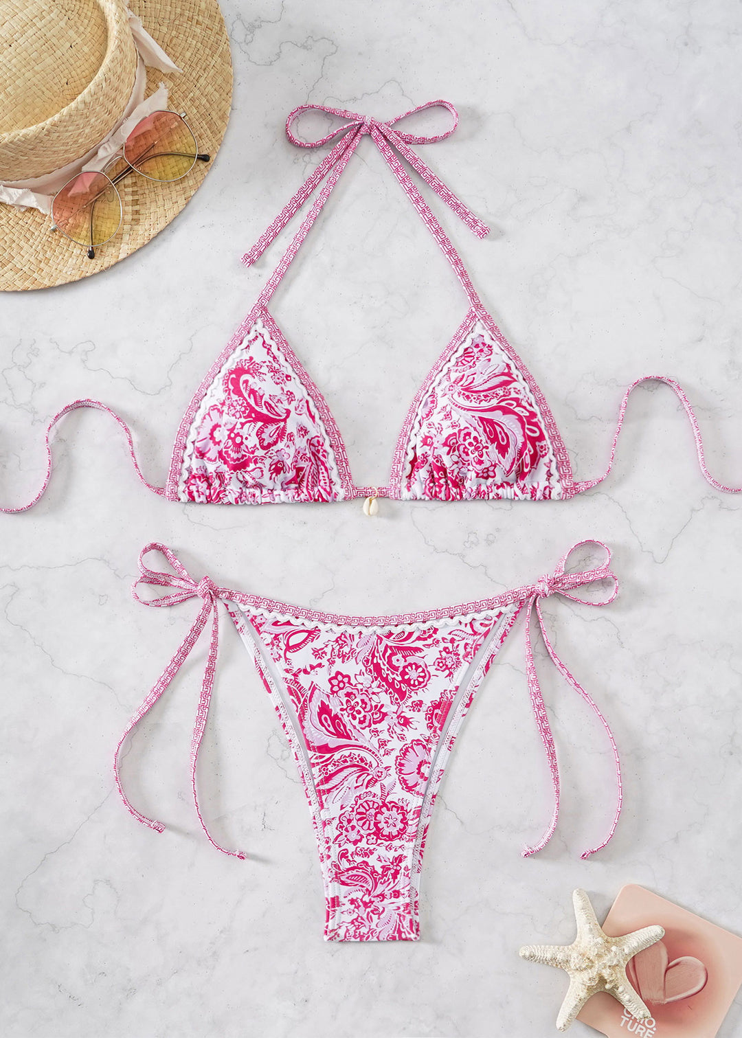 Women's triangle bikini with playful floral design and ties Mune Fashion