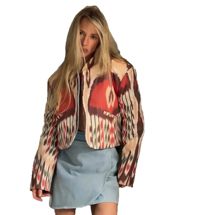 Women’s short jacket with Ikat pattern, boxy silhouette, and light cotton blend Mune Fashion