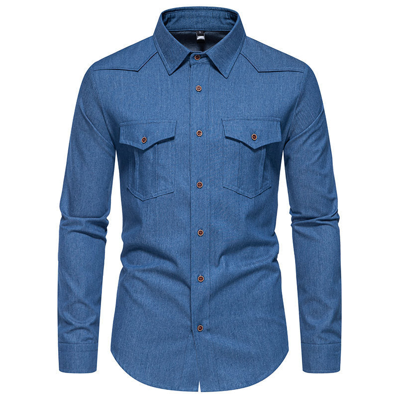 Men's denim shirt with western yoke, patch breast pockets, and narrow casual fit Mune Fashion
