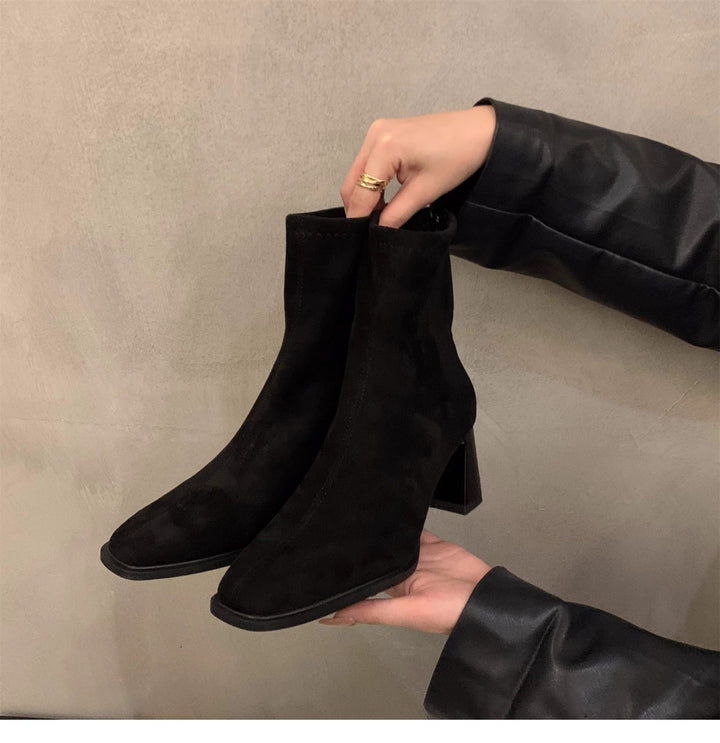 Femme Stylish Suede Ankle Boots with Block Heels Mune