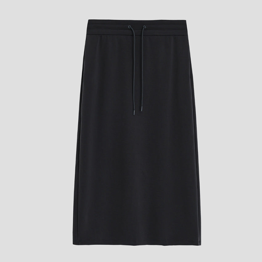 Women's Jersey Midi Skirt with Elastic Drawstring Waist and Straight Fit Mune Fashion