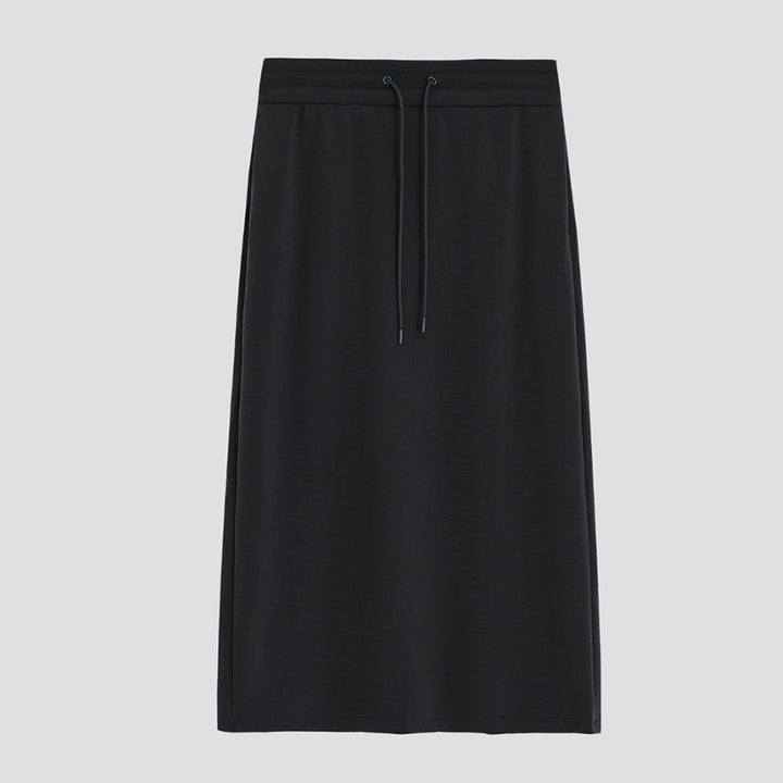 Women's midi skirt made of soft jersey with elastic waistband and drawstring Mune Fashion