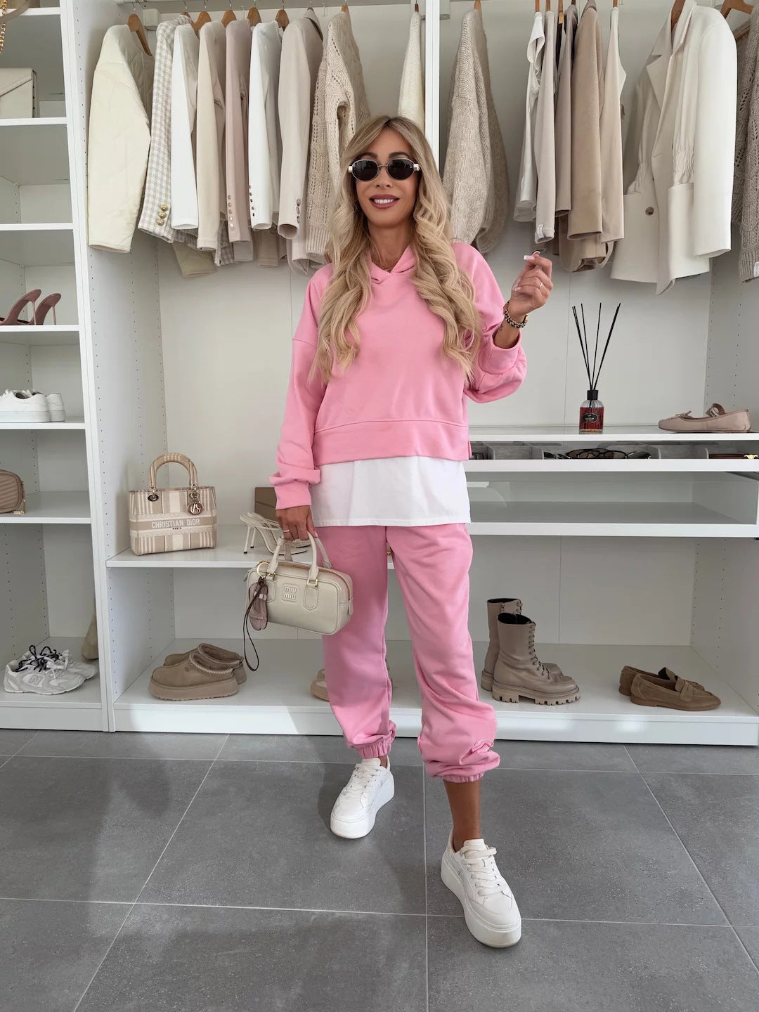 Women's Cropped Hoodie Lounge Set with asymmetrical hem, voluminous raglan sleeves and rolled joggers Mune Fashion