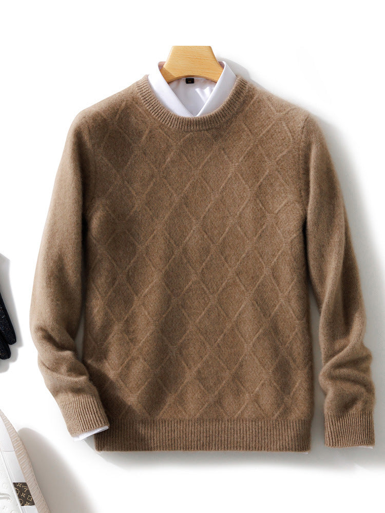Men's Structured Diamond Knit Sweater with Crew Neck and Cashmere-like Softness Mune Fashion