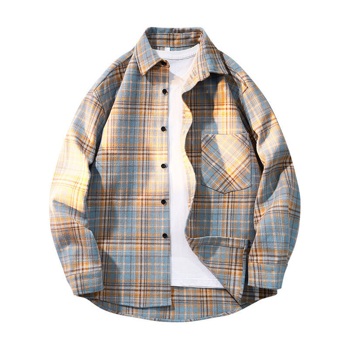 Men's checkered oversized flannel shirt with patch pocket, round hem, and buttoned front Mune Fashion