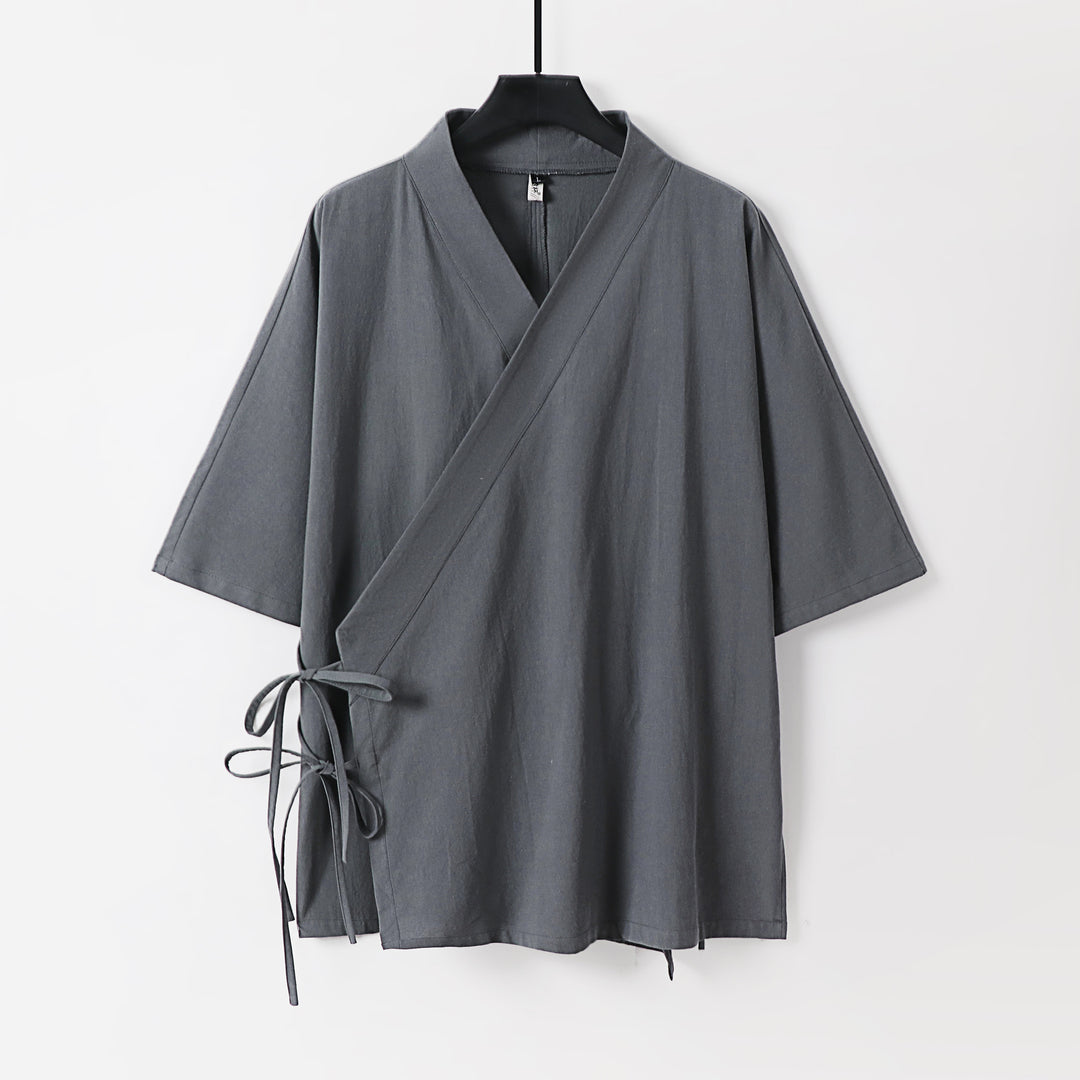 Women Wrap Kimono Top with Short Sleeves and Side Ties Mune Fashion